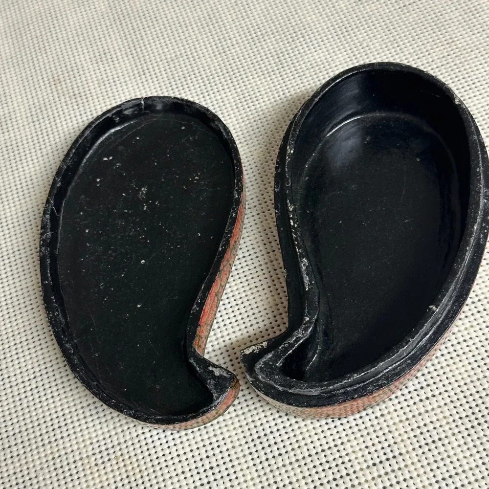Vintage Tear Drop Shaped Paper Mache Box Hand Painted Florals Trinket Jewelry